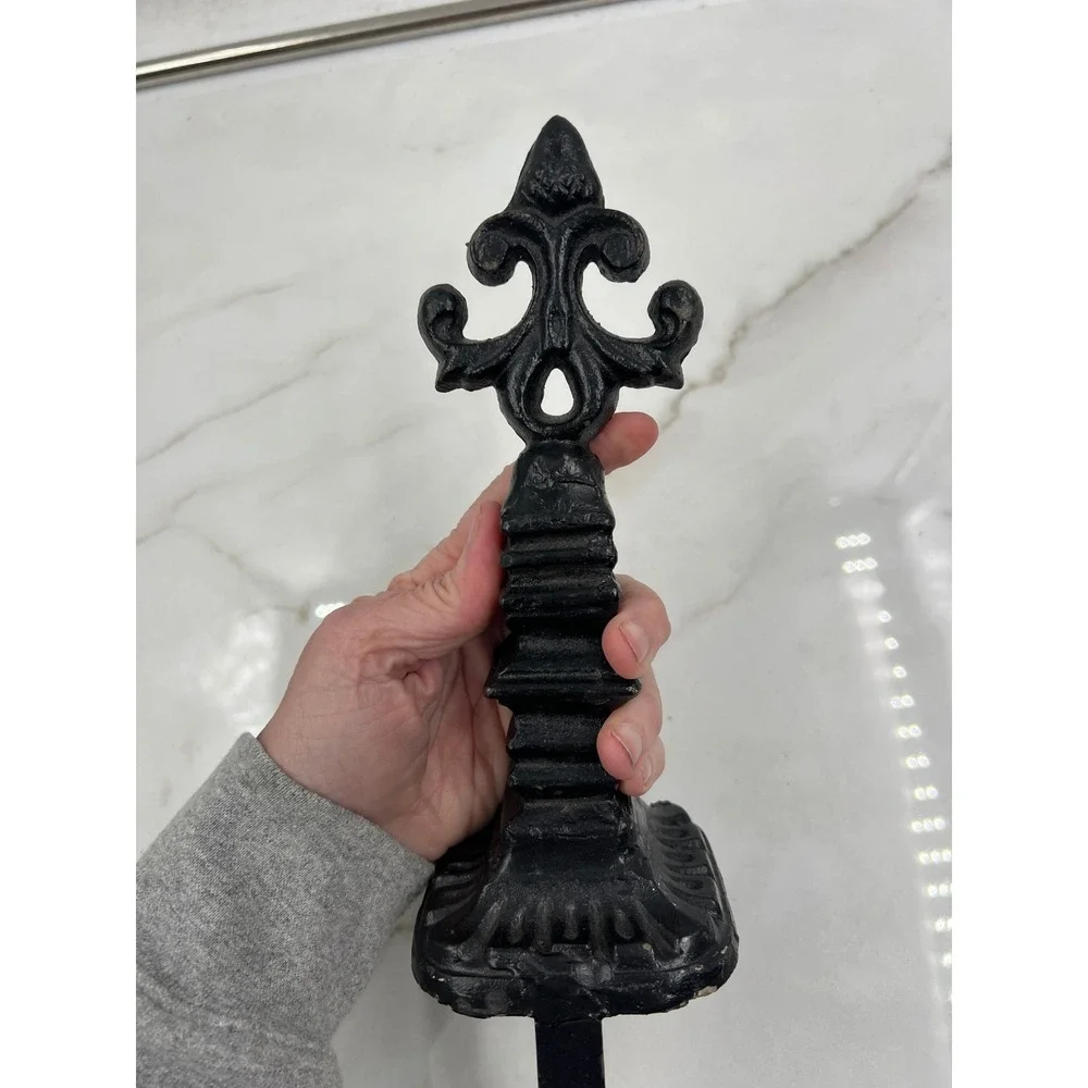 VTG Cast Iron Christmas Stocking Holder Mantel Hook Black Leaf Finial 12in